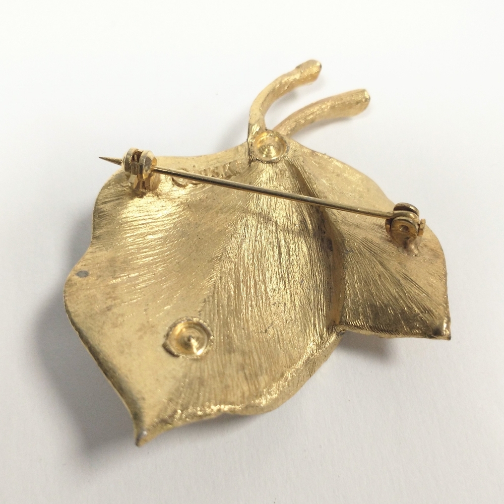 B.S.K. Textured Leaf Brooch Gold-Tone Signed VTG Benny Steinberg Slovitt & Kaslo - Picture 4 of 7